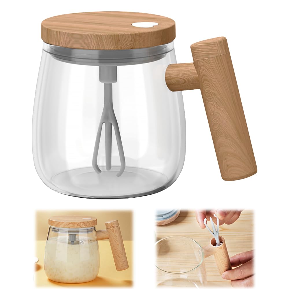 EBKCQ Portable Mixer Mug Glass, 400 ml Small Stand Mixer Cup, Blender Mixer Coffee Cup, Self Stirring Cup for Coffee Powder, Milk Powder, Oatmeal, Protein Powder