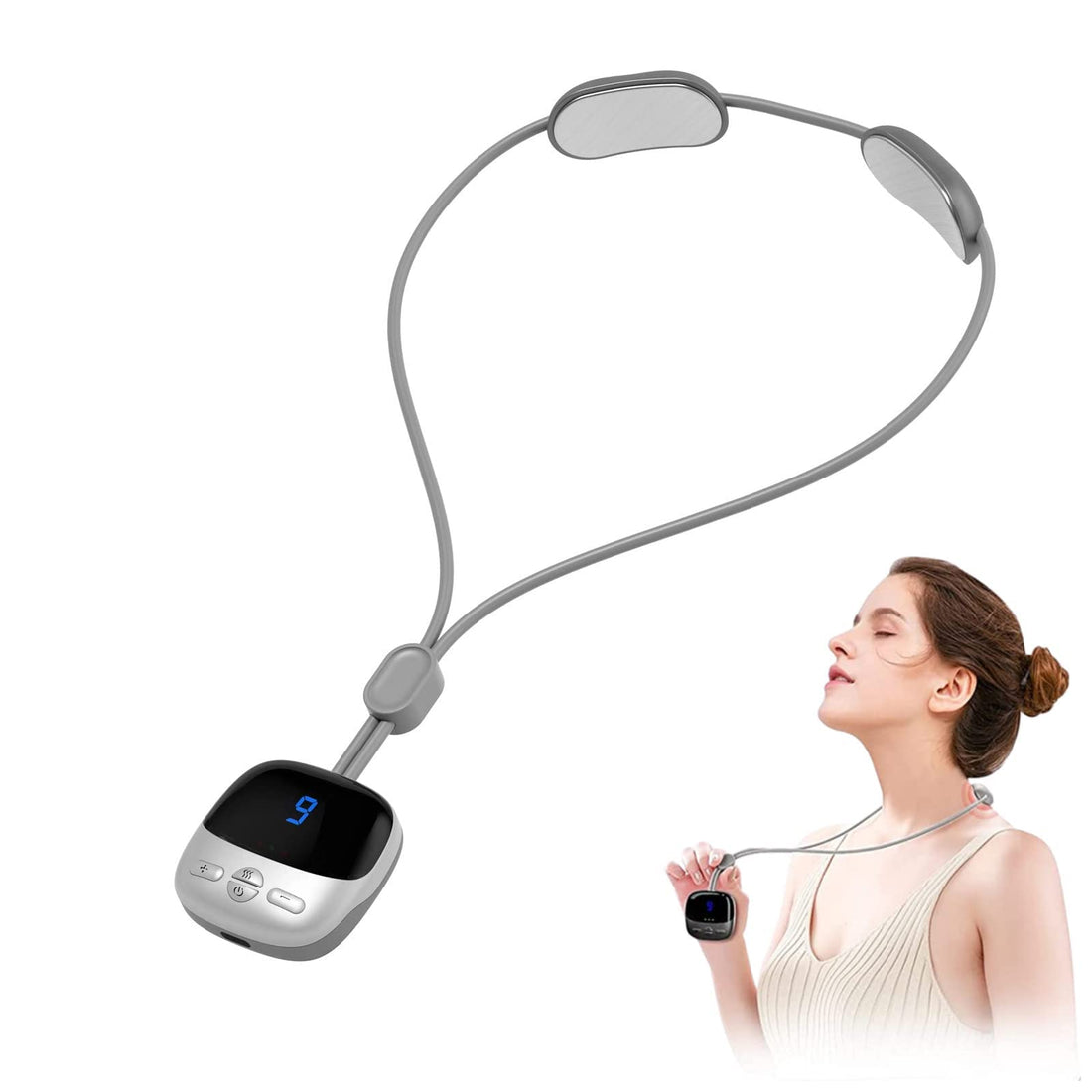 Neck Massager with Heat, Rcool EMS Portable Lymphatic Relief Neck Massager, Electric Pulse Neck Massager Cordless for Pain Relief, 4 Modes 9 Levels Deep Tissue Massager for Women Men Gift(Grey)