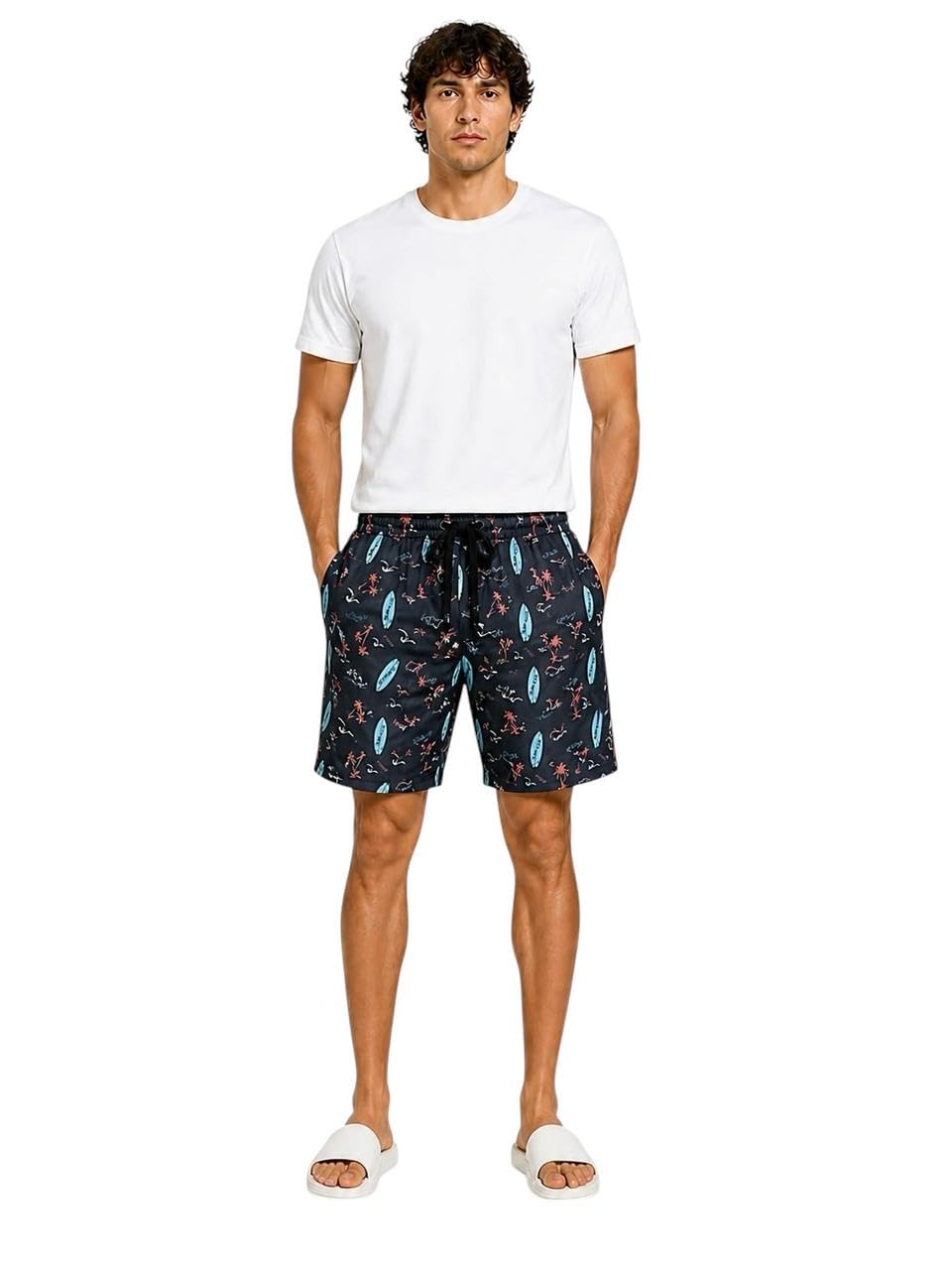 Men's Cotton Shorts Lightweight Comfortable Elastic Waist Adjustable Drawstring Shorts for Daily Use Summer All Day Comfort