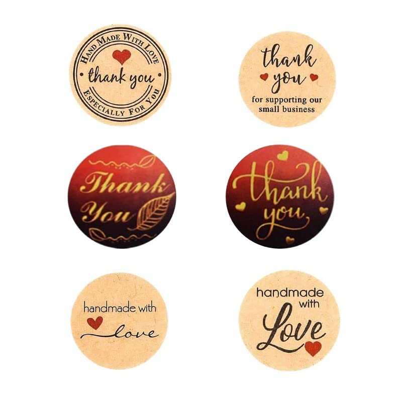Thank You Hand made with love Stickers Round Labels 1 Inch 25 mm, 6 Modern Style Design models Craft Gold fonts, for Envelope Greeting Cards Hand Made Gifts Packing Supplies D3 no. of labels (42)