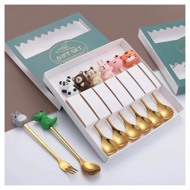 Set of 6 Stainless Steel Coffee Spoons, Dessert Spoons, Beautiful Spoons, Stainless Steel, Suitable for Fruit, Cake, Coffee, Hot Drinks, Ice Cream, etc. (6 Different Types of Spoons) Code 295