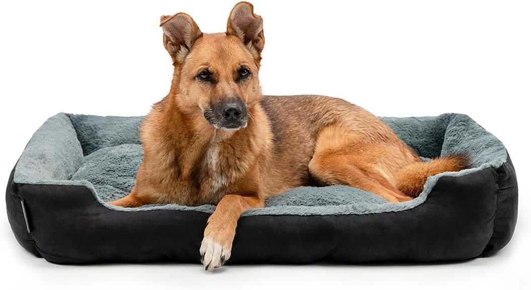 Moru Debia Dog Bed with Reversible Pillow, (X-Large) 90 x 70 cm, Grey/Black