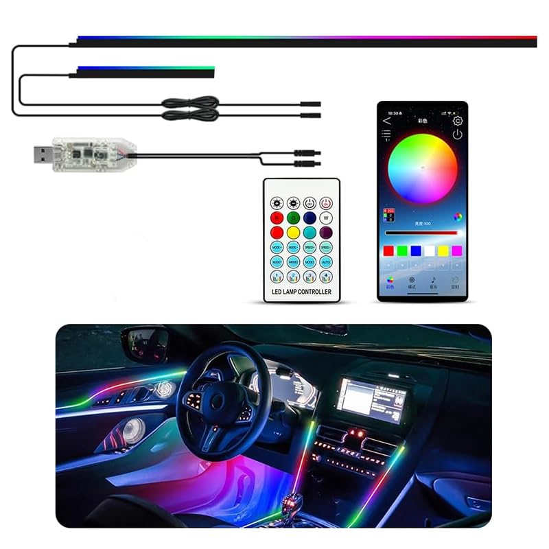 LED Car Interior Light - Add Beauty and Vitality to Your Car, USB LED Car Light Bar, Wireless App, Music and Rhythm Sync (2 Pieces 110cm & 35cm, Code 9280) by KaberMisr 2020