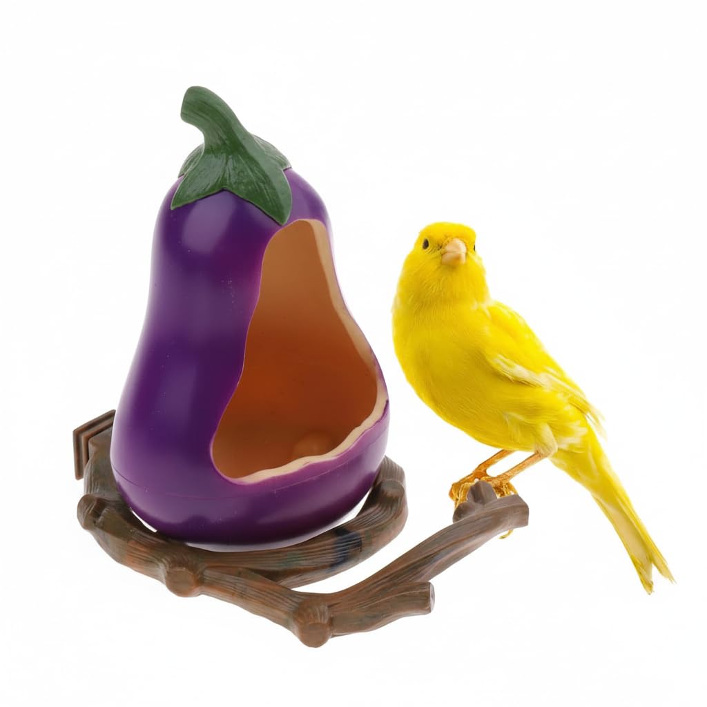 Fruit Shape Bird Food and Water Bowl with Buckle - Parrot Food Container for Cage - Perfect for Small Parrots Like Budgies, Conures, Lovebirds (Eubergine)