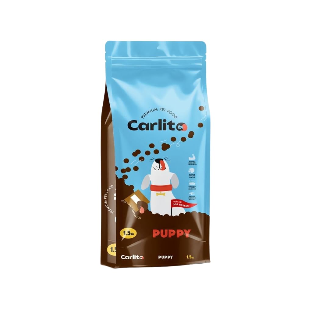 Carlito Premium Pet Food Puppy Dry - High Protein & DHA for Dog Growth, Omega-3 for Healthy Coat - Available in 200g, 1.5KG & 5KG (1.5 Kilograms)