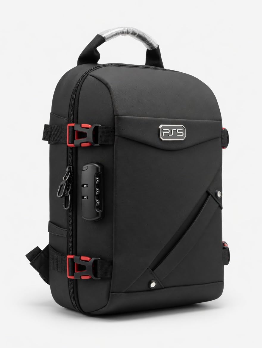 Energy Case Backpack Compatible with Playstation 5 Slim Edition Full Version CD Digital | Waterproof with Combination Lock Anti-Theft Professional Design for Gaming, Travel, Laptop | Black