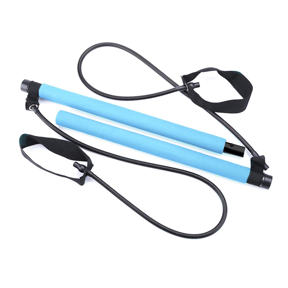 Portable Pilates Bar Kit Yoga Pilates Stick Muscle Toning Bar with Resistance Band, Home Gym Pilates Yoga Exercise Bar with Foot Loop for Total Body Workout(Blue)