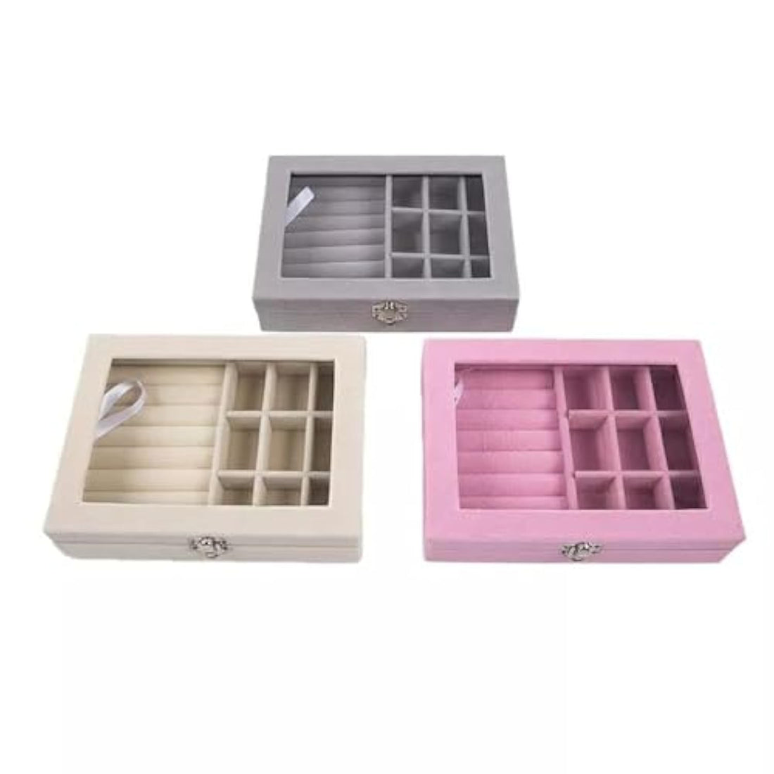 Glass ring jewelery 9 grids velvet display storage box tray case holder earring organizer stand, alloy