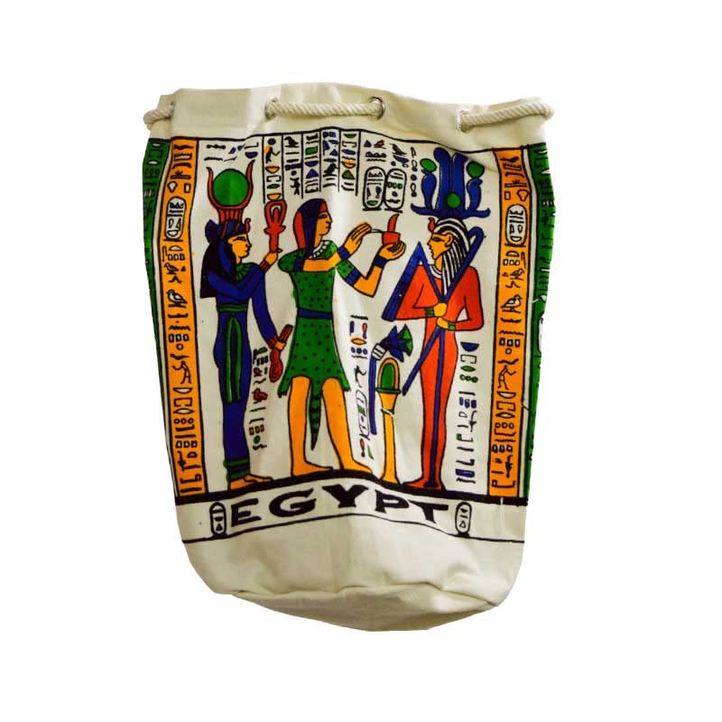 Egypt Antiques Intex Hand Made Hieroglyphic Rope Back Bag 100% ian Cotton