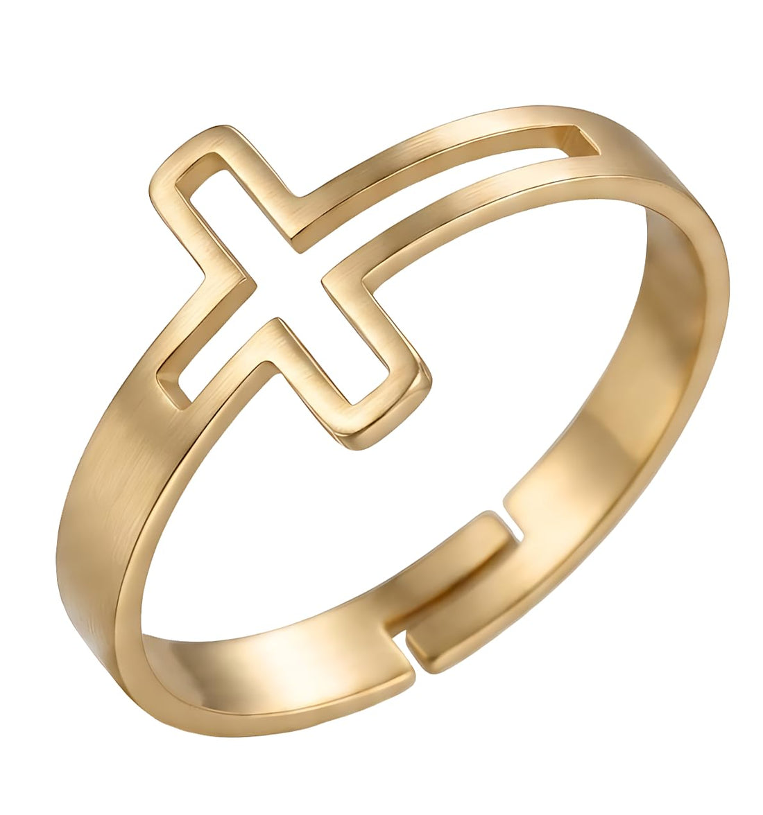 Ring Grace Cross Simple Handmade And Style korean Gift For Women Fashion Day Wife Lover Family Valentine's Day Mother's Day Stainless Steel 18K gold Plated - Opening Adjustable