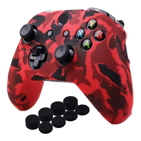 Gamer X Red Camo Silicone Controller Cover with Thumb Grip Caps, Anti-Slip Protective Case Compatible with Xbox One Controllers