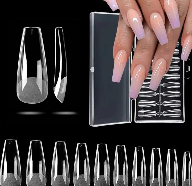 Soft Gel Full Cover Nail Tips, 240PCS Clear Acrylic Medium Nails Full Cover with Case for Women Home DIY French Manicure Kit, 12 Sizes(Medium Coffin)