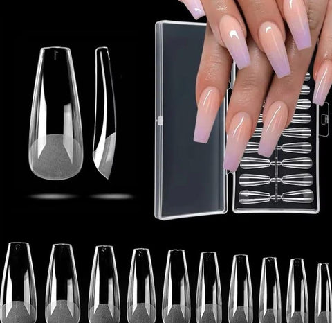 Soft Gel Full Cover Nail Tips, 240PCS Clear Acrylic Medium Nails Full Cover with Case for Women Home DIY French Manicure Kit, 12 Sizes(Medium Coffin)