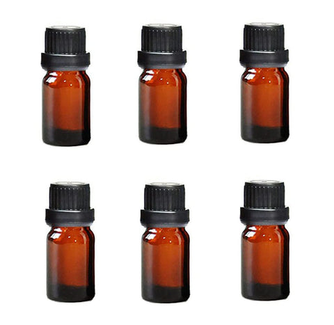 6Pcs Refillable Empty Amber Glass Essential Oil Bottle Vials Attar Jars Bottles with Orifice Reducer and Black Screw Cap DIY Makeup Supplies Tool Accessories Perfume Aromatherapy size 5ml/0.17oz