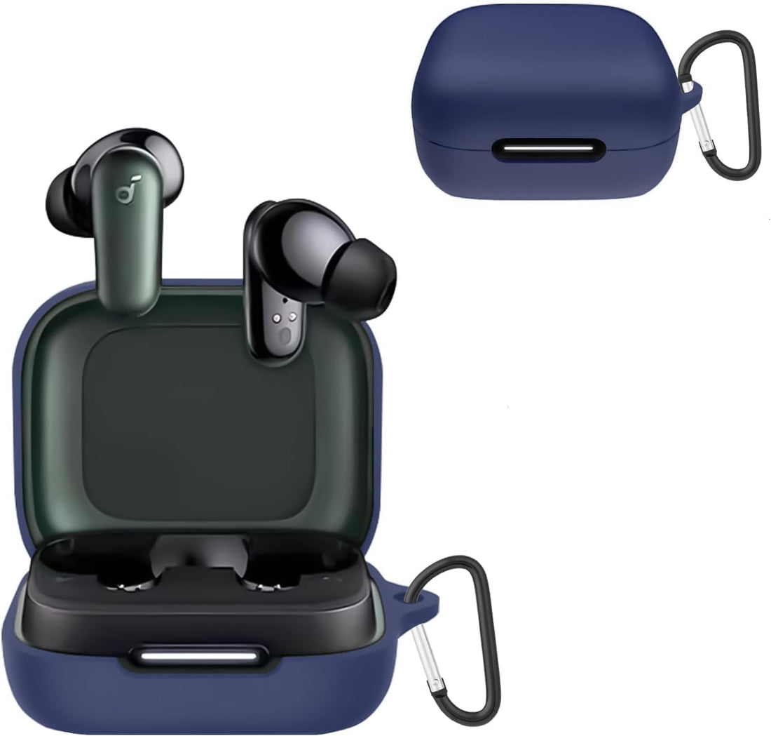 ten.tech Compatible with Anker Soundcore R50i NC/Anker P30i Case Cover, Soft Silicone Shockproof Protective Case Wireless Earbuds with Carabiner, Front LED Visible (Blue)