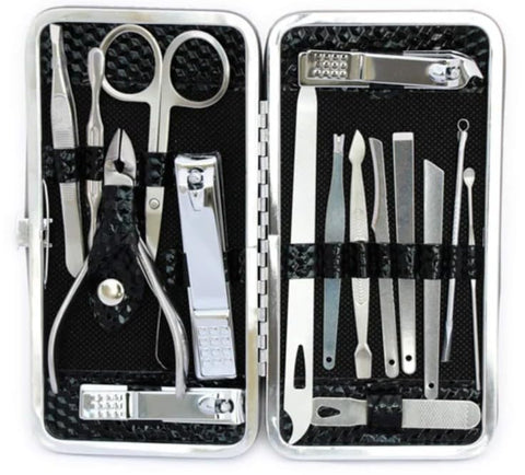 Manicure Set, 16 Pieces Manicure Tool Set Pedicure Tools Manicure Tools Stainless Steel Professional Nail Scissors for Men and Women (Brown-Navy)