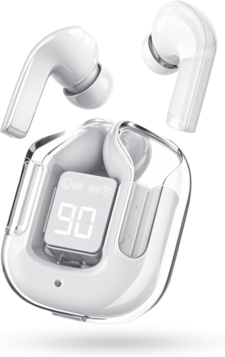 Bluetooth 5.3 Wireless Earbuds with Noise Isolation, Built-in Microphone, Touch Control, 300mAh Battery, 20H Battery Life, Fast Charging, RGB Light, Compatible with iPhone and Android (White)