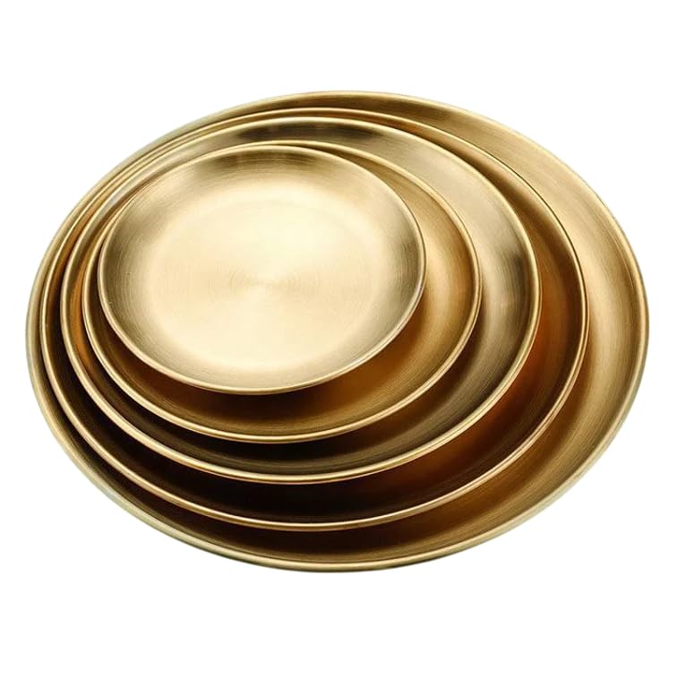 Premium European Style Gold Stainless Steel Dinner Plates – 5 Sizes (17, 20, 24, 26, 30 cm) for Serving and Appetizers – Elegant Rustproof Design Perfect for Events and Homes (Full Set of 5)