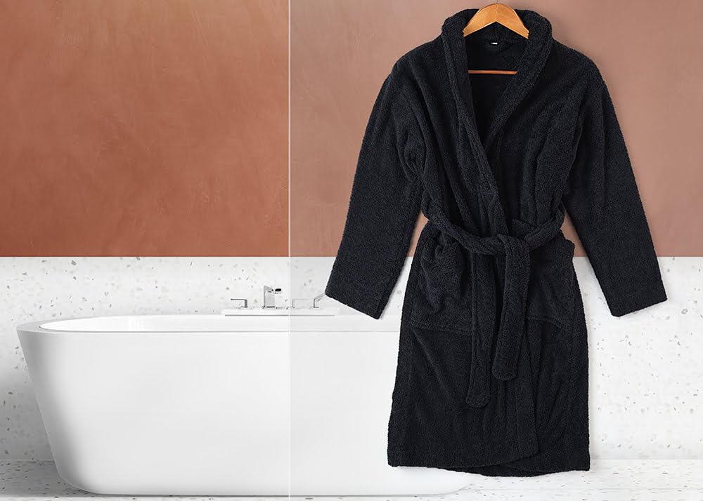 Egyptian Kids Bathrobe in Black (Midnight Egypt) - 100% Cotton, Quick-Dry - Soft and Absorbent for Home and Beach Use