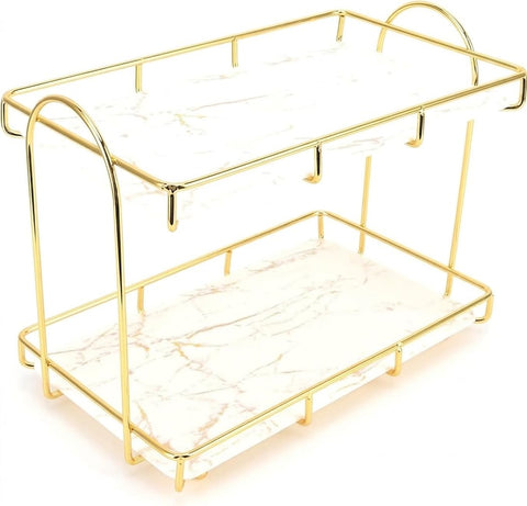Gold color Makeup Organizer Stand – 2-Tier Rust-Resistant Storage Rack for Cosmetics, Skincare & Perfumes
