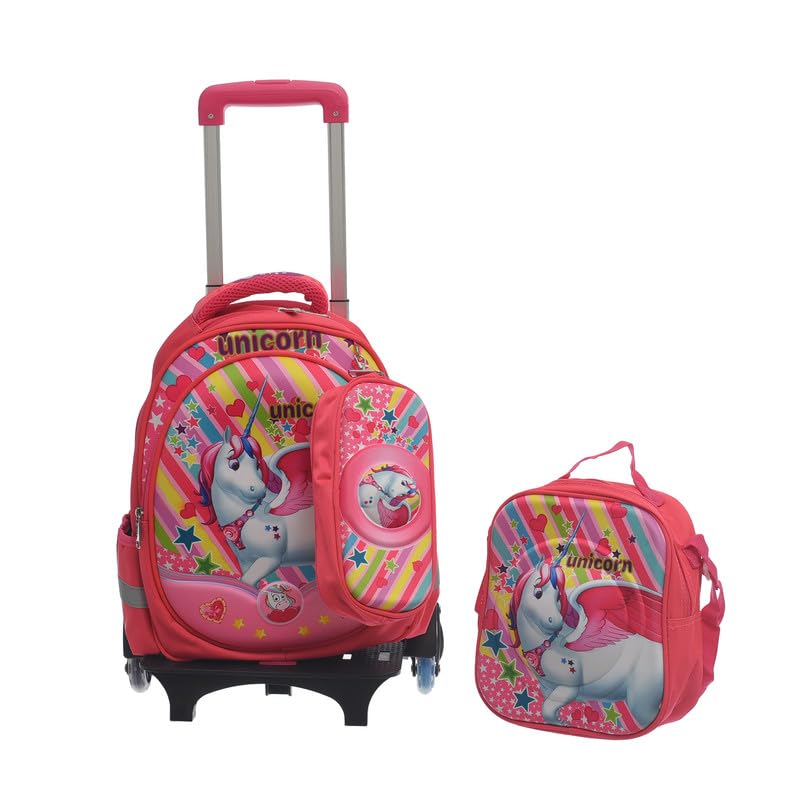 Migo Kids School Backpack trolley removable full set Pink, 14-Inch Size