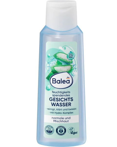 Balea facial toner moisturizing, 200 ml,Cleans, clarifies and invigorates,With 10% aloe vera and hydro complex,For a fresh and awake complexion,For normal and combination skin