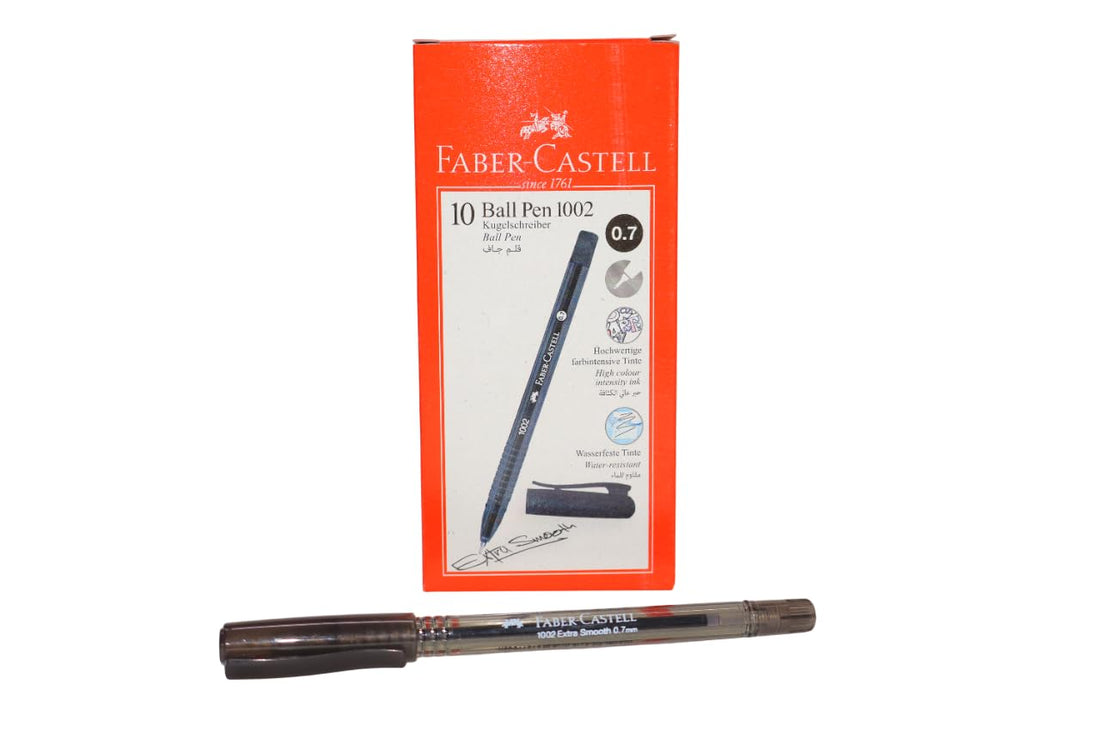 Faber-Castell Box of 10 Transparent Colored Body Ballpoint Pens 0.7 mm – Black – No. 1002