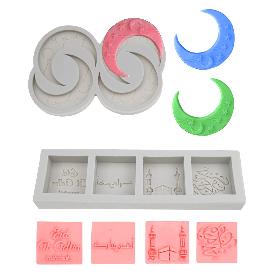 2 PACK Moon Silicone Fondant Mold, DIY Ramadan Festival Soap Mold, Ramadan Arabic Font Words Silicone Candle Mold ,Cake Mousse Chocolate Decorating Mold