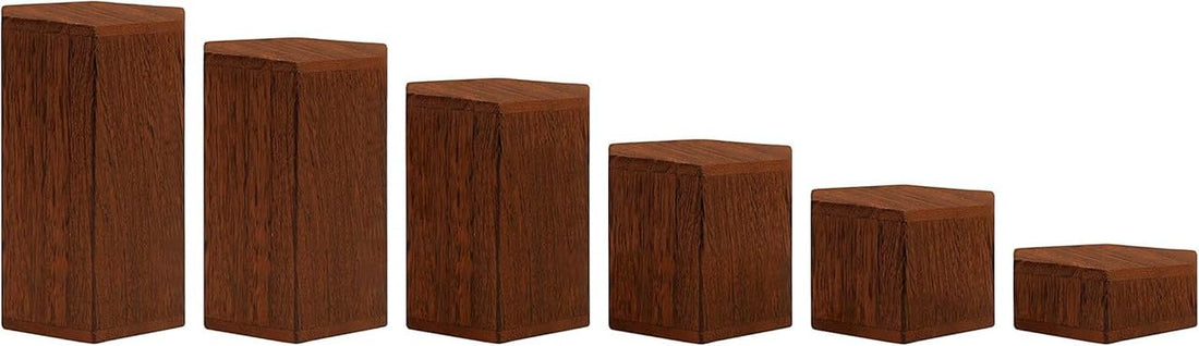 Best Media Wooden Hexagon Display Risers 6 Pack, Wood Showcase Stands for Shelves, Step Plinths for Jewellery and Cupcakes, Wood