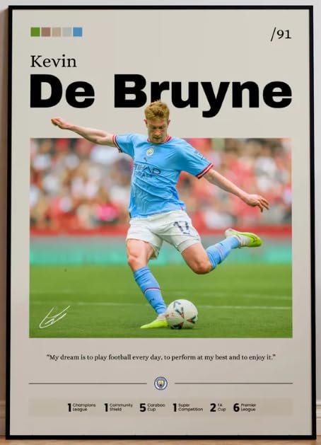 Kevin De Bruyne Poster Print Poster Football Wall Art Football Decor Gift for Manchester City Sports Artwork KDB Illustration Sports Portrait (White, 30x40cm)