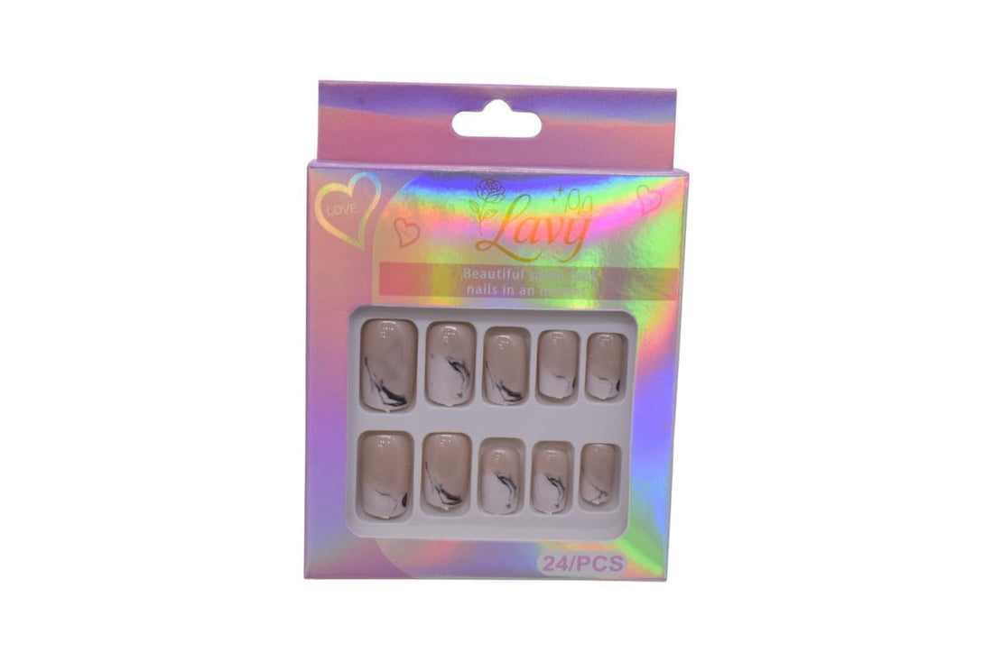 Lavy Marble Design with Veins Press-On Mink Nails 24-Piece Set - Multicolor