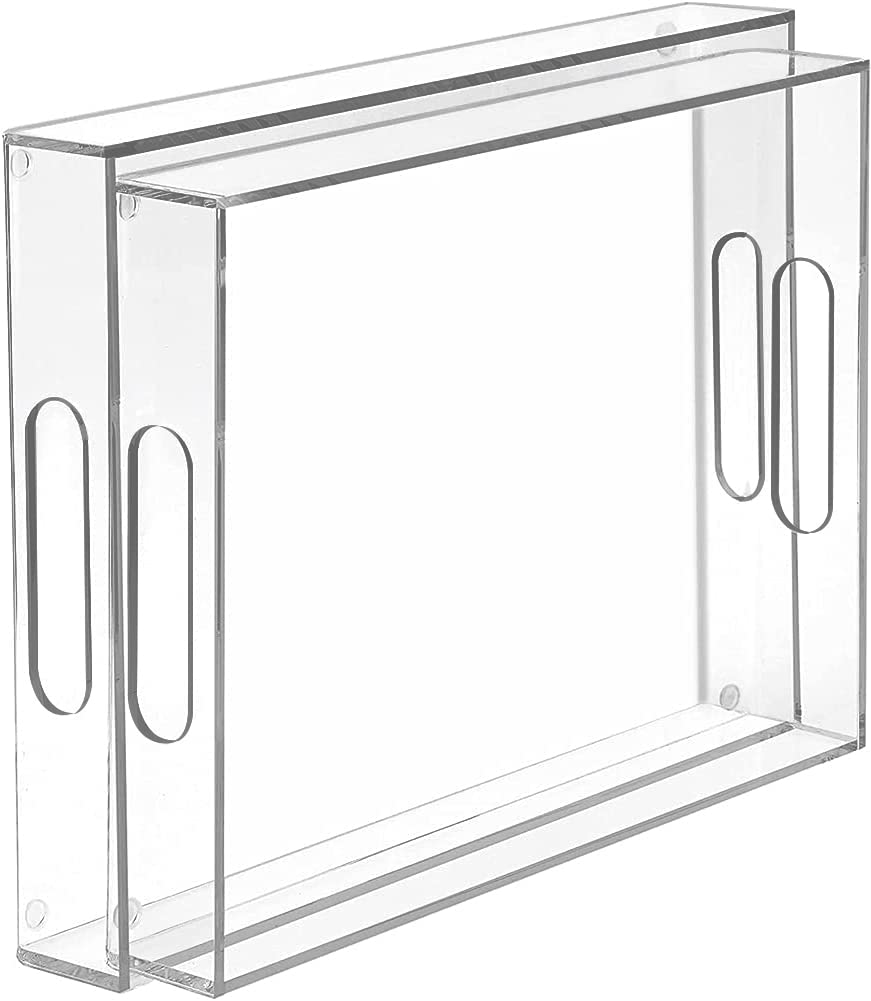 BEST MEDIA Transparent Acrylic Decorative Nesting Serving Trays with Handles, Large Coffee Table Trays for Food, Tea, and Kitchen Vanity- 40-6 cm - Modern - Set of 2 - Transparent
