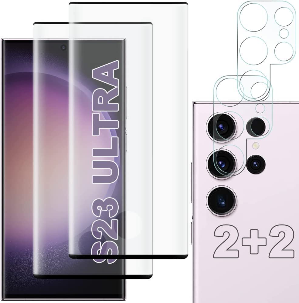 AHYBZN [2+2] pieces Screen Protector Compatible with Samsung Galaxy S23 Ultra, 6.8 inch HD Tempered Glass and Camera Lens Protector, 9H Protector - Support Fingerprint Unlock - for Galaxy S23U