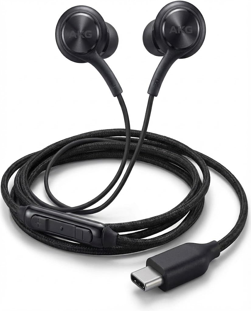 Wired Earphone USB C Stereo Earphone with Microphone Nylon Braided Cable - Noise Isolating Headphones Compatible with Samsung Galaxy S24 S23 S22 Compatible with iPhone 15 16 Pro Max - Black