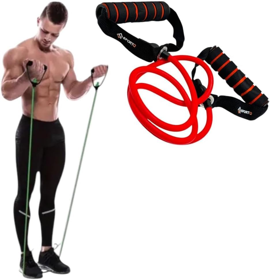 TRUE FIT®Premium 120cm Heavy Duty Fabric Resistance Tubes for Home Workout & Gym â€“ Anti-Break & Latex Free Fabric Resistance Bands for Men & Women (Red-20LB)