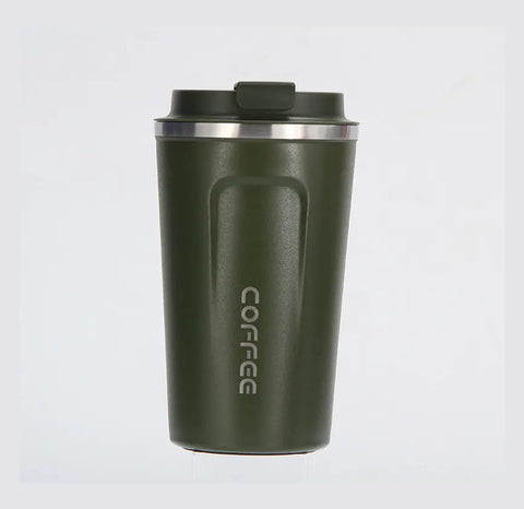 SHAR Travel Thermo Cup | Leakproof Water Bottle 304 Stainless Steel Coffee Thermos Mug | Portable Car Vacuum Flask | Thermocup for Hot & Cold Drinks, 380ml(Dark green, S)