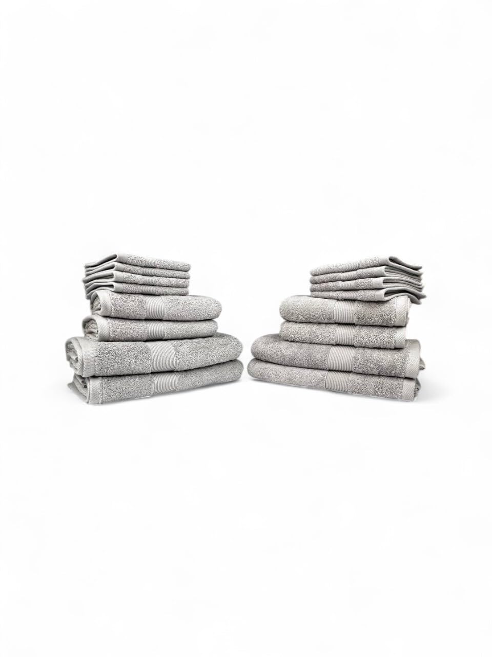 Move In Bundle (16 Pieces) – 8 Face (33x33 cm), 4 Hand (50x100 cm), 4 Bath (70x140 cm) – 100% Egyptian Cotton – 600 GSM – Silver