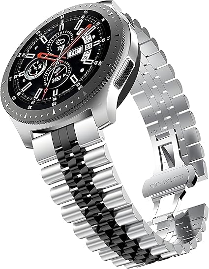 Nopatia Metal Band Compatible with Huawei GT5 / GT4 - Stainless Steel Replacement Strap Compatible with Samsung Gear S3 / Amazfit GTR - Double Lock Quick Release (22mm) Silver and Gold