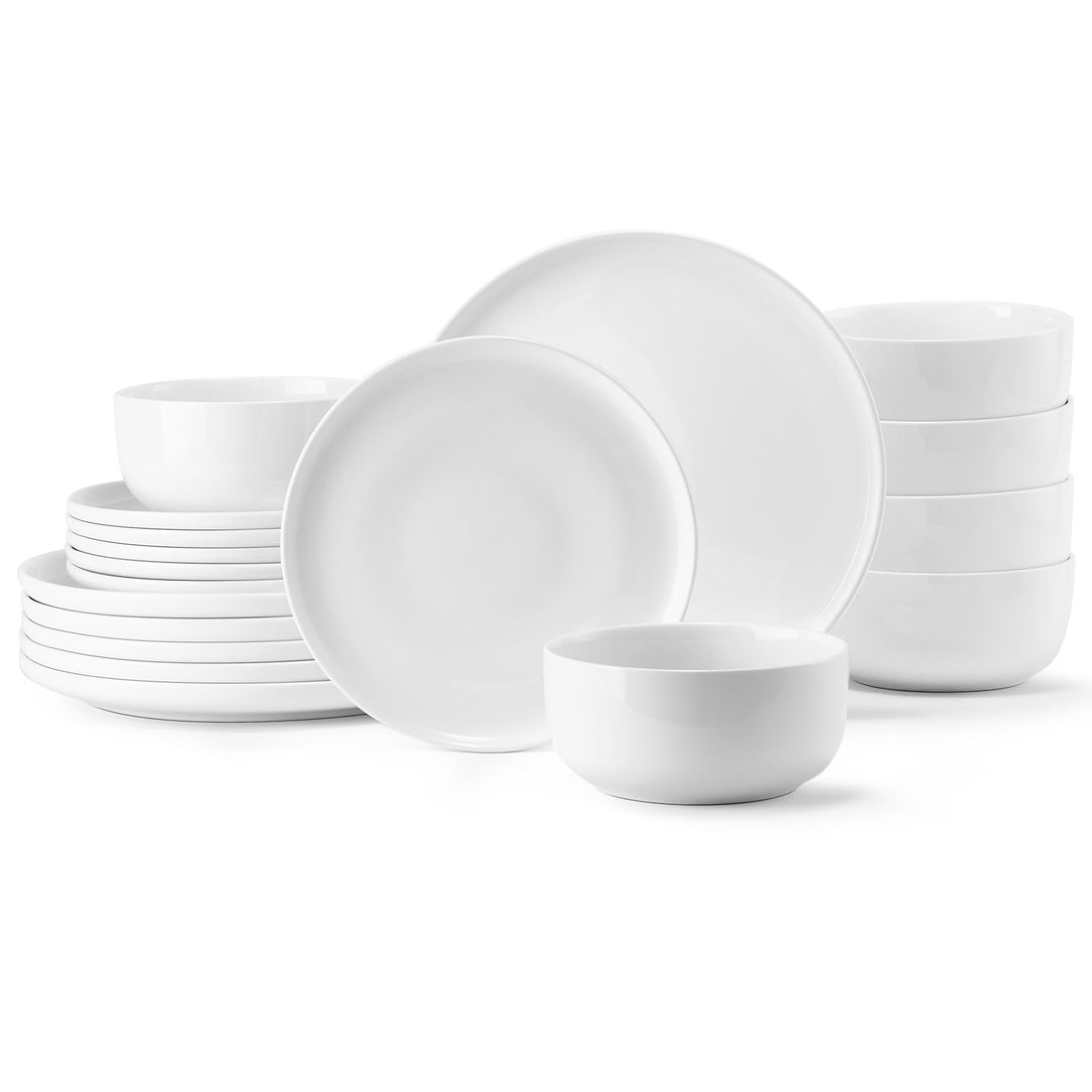 18-Pieces Plates and Bowls Sets, Porcelain Kitchen Dinnerware Sets Chip Resistant Ceramic Dinner Plates, Microwave& Dishwasher Safe Dishware Service for 6, White