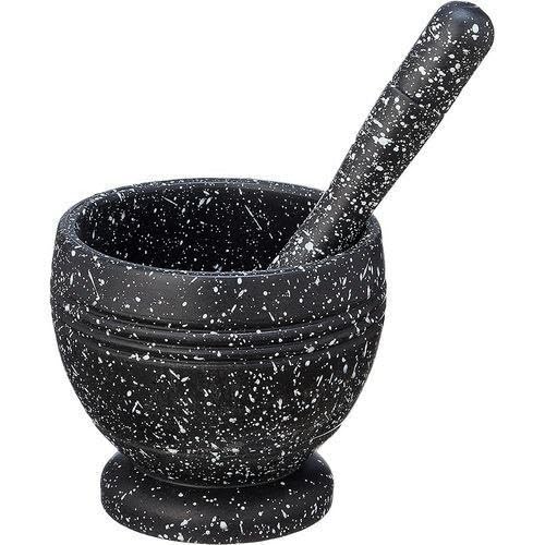 Granite Mortar and Pestle Set, Black Speckled Pattern, Traditional Design