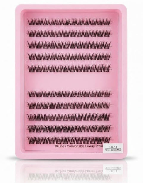 Cluster Lashes 240 Pcs Individual Lashes 20D D Curl False Eyelashes Extension Reusable Soft Extension Diy at Home- (LC-14-9MMTO 12MM -MIX)