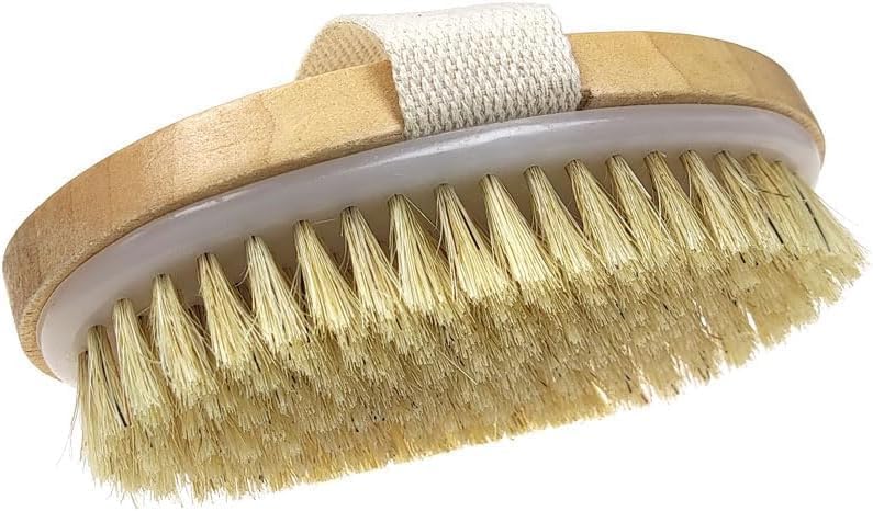 Natural Bristle Body Brush for Dry Brushing and Shower Use, Gentle Exfoliating Body Care Tool with Comfortable Hand Strap, Helps Smooth Skin and Refresh Body Care Routine
