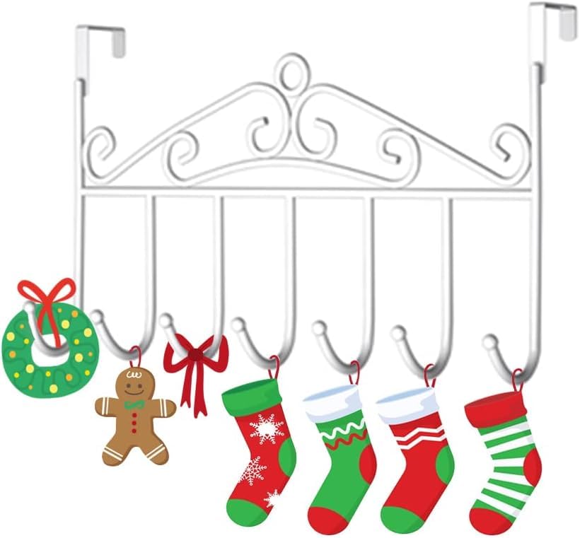 Joyrich Over The Door Hooks,Metal Over The Door Hanger with 7 Hooks,Door Hanger for Hanging Clothes, Towels, Key White