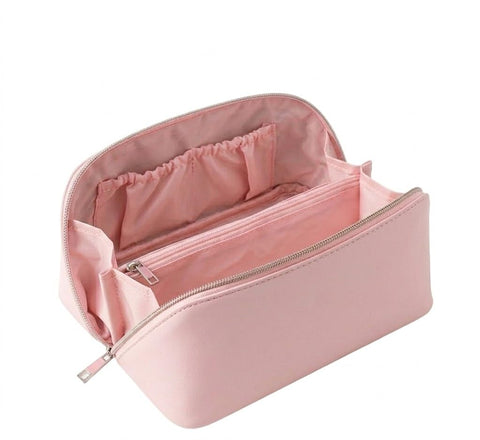 Stylish Multi-Use Leather Makeup Bag – Makeup Organizer Bag for Toiletries & Accessories Perfect for Travel & Travel AR (Pink)