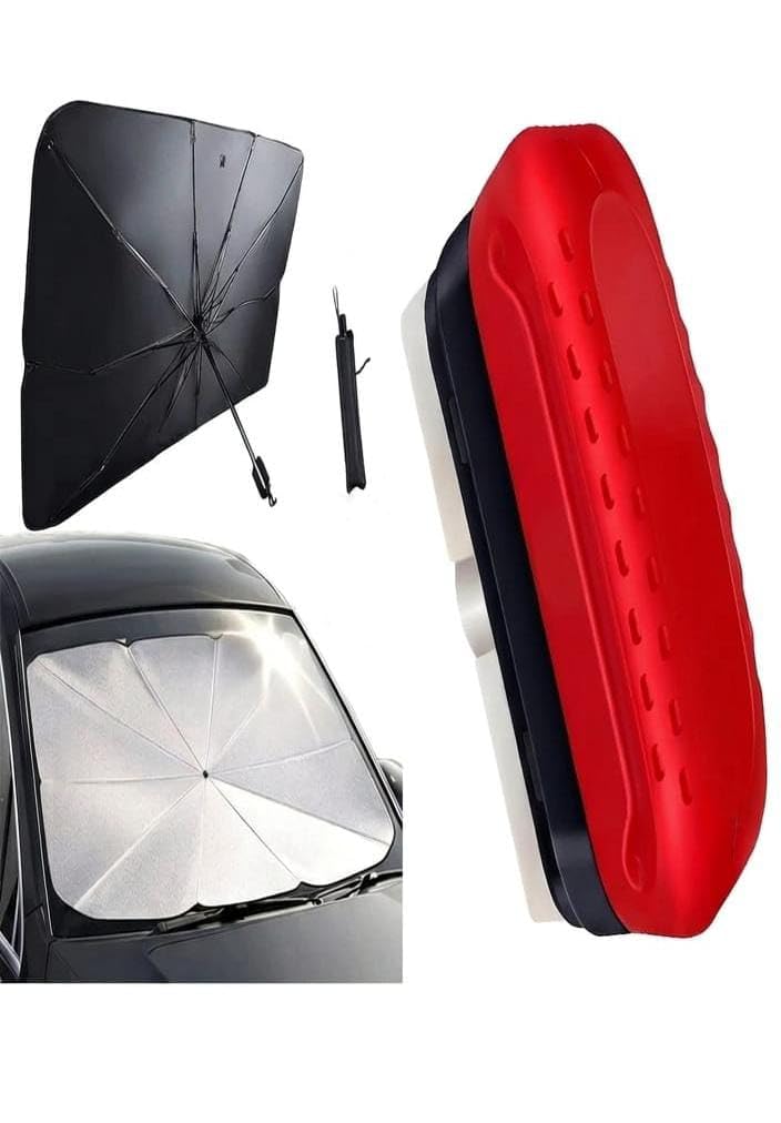 Car Windshield Sun Shade Foldable Sunshade Blocks UV Rays for Car [48 25.6 inches (122 x 65cm)] Fits Most Cars with Car Window Cleaning Brush