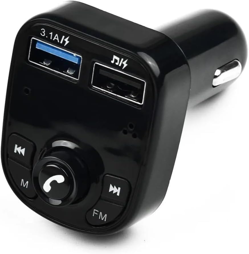 Car Bluetooth FM Transmitter, Hands-Free Car Kit, Music Player with TF Card, AUX, USB Charger, Universal Compatibility, Black