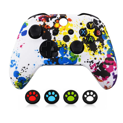Gamer X Color Splash Silicone Controller Cover with Paw Thumb Grip Caps, Anti-Slip Protective Case Compatible with Xbox One Controllers