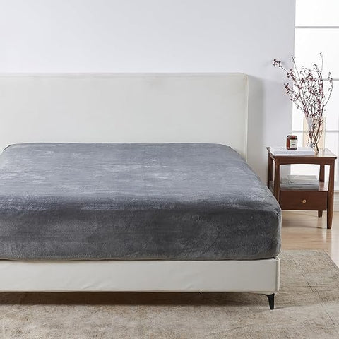 Heavy Plush Bed Warmer with Elastic Edges to Ensure Stability and Full Warmth (Charcoal, 160 * 200 * 30cm)