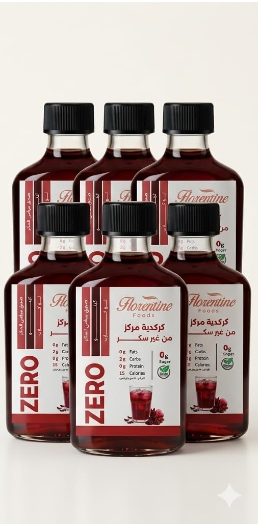 Florentine Foods Hibiscus Concentrate - 250g - Zero Sugar & Keto Friendly - Naturally Sweetened with Monk Fruit & Allulose - 100% Natural Extract - Low Calorie Refreshment (6 Pottles)