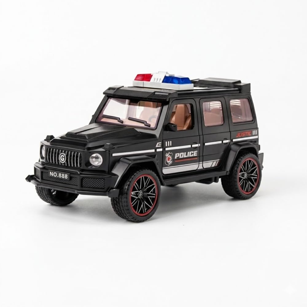 1:32 Scale 4WD Sports Toy Car, Luxury Classic Model Toy Car with Opening Doors and Friction Action, Multi-Colour, Boy Gift 3+ (Black Police)